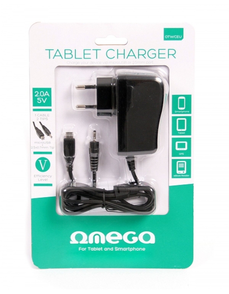 OMEGA TABLET WALL CHARGER 2 TIPS MICRO USB & 2,5x0,7MM [41836]