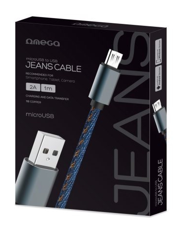 OMEGA JEANS MICRO USB TO USB 2A 118 COPPER 1M BOX BLUE [44200]