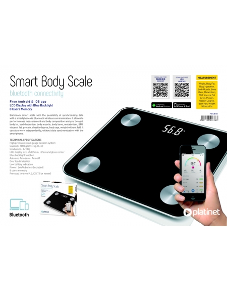 PLATINET BATHROOM BODY SCALE SMART BLUETOOTH BLACK