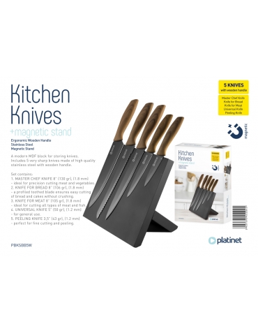 PLATINET 5 KNIFES SET WITH MAGNETIC BAMBOO BOARD
