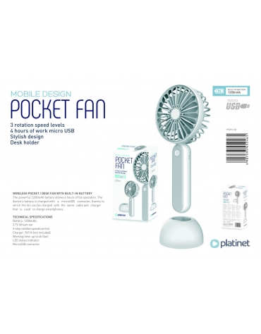 PLATINET RECHARGEABLE DESK FAN 1200 MAH WHITE/GREY