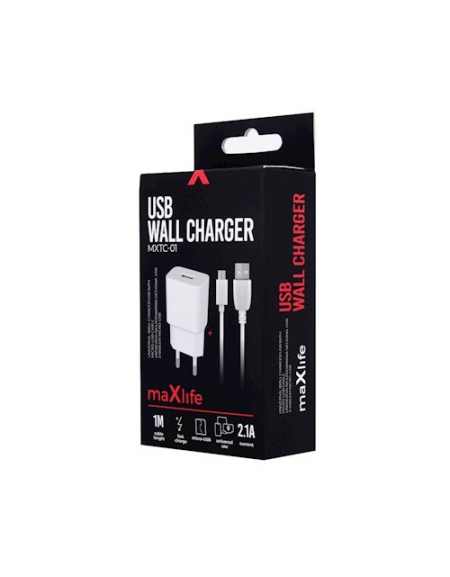 Maxlife wall charger MXTC-01 USB Fast Charge 2.1A + Micro USB cable white