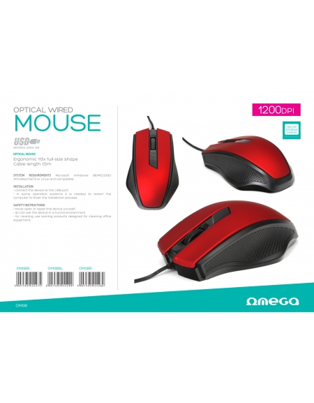 MOUSE OMEGA OM-08 1200DPI RED