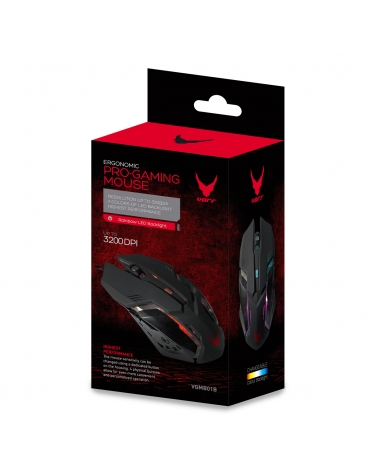 VARR GAMING MOUSE VGM-B01 1600-2400-3200DPI BLACK Wired gaming mouse with LED backlight.