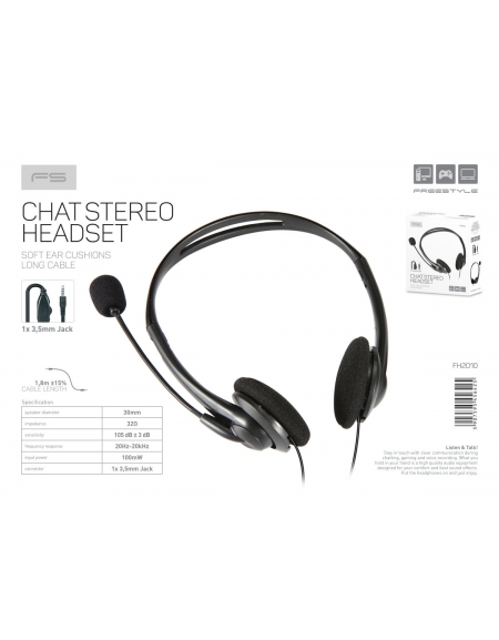 FREESTYLE HEADPHONES WITH MIC AND VOLUME CONTROL 1 X 3.5 MM JACK BLACK