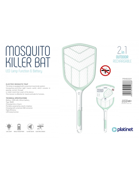 PLATINET RECHARGEABLE MOSQUITO BAT 1200 MAH LED LIGHT MINT COLOR