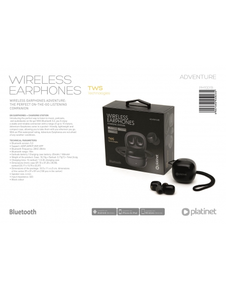 PLATINET TWS EARBUDS 25mAh BLUETOOTH V5.3 + CHARGING CASE 180mAh ADVENTURE BLACK