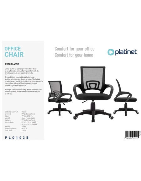PLATINET OFFICE CHAIR ERGO CLASSIC BLACK
