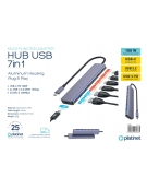 PLATINET MEDIA HUB 7IN1 10GBS USB-C TO 4X USB-C 3.2 GEN2 + 2X USB-A 3.2 GEN1 + 1X USB-C PD 100W ALU