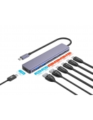 PLATINET MEDIA HUB 7IN1 10GBS USB-C TO 4X USB-C 3.2 GEN2 + 2X USB-A 3.2 GEN1 + 1X USB-C PD 100W ALU