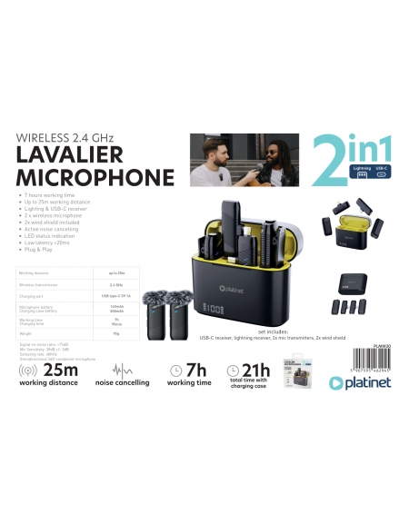 PLATINET WIRELESS LAVALIER MICROPHONE 2 IN 1 DOUBLE MIC WIND SHIELD